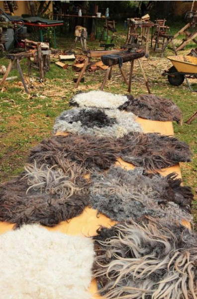Kreativfreizeit auf Hof Balm - Sitzkissen und transparente Filze - ungek&auml;mmt/ungewaschen Filzen mit Rohwolle  Beispiel 3